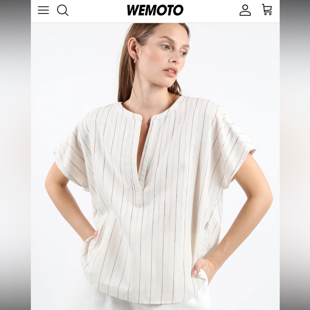 Wemoto Gray and White Striped Cotton Women's Top